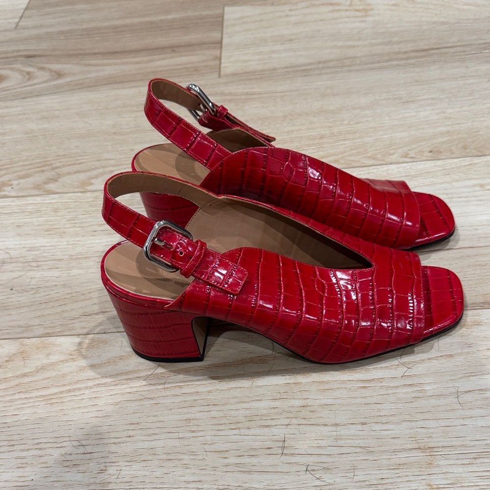 Nomasei Baghera Embossed Red Slingback Heels Sandals
